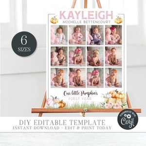 EDITABLE Little Pumpkin 1st Year Photo Collage Poster - Baby's First Year Poster - Fall Baby's First Year Poster - DIY Edit with Corjl-#BP72