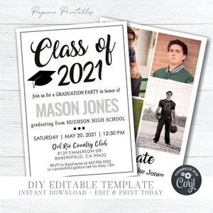 Photo Graduation Party Invitation: Grey Class of 2021 (DIY Corjl Template)