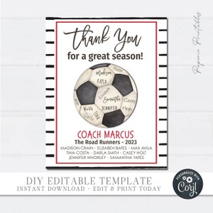 EDITABLE Soccer Coach Gift Printable, Coach Appreciation Gift, Team Gift for Coach Printable, Coach Gift, Corjl - DIY with Corjl, #CO12