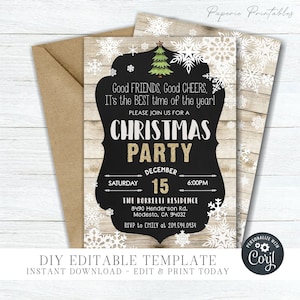 EDITABLE Country Christmas Party Invitation Template - Good Friends, Good Cheers - Western Christmas Party Invite -DIY Edit with Corjl-#CP33