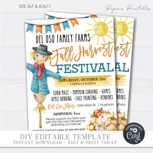 Editable Fall Harvest Festival Flyer: School, Church, Company (DIY Corjl)