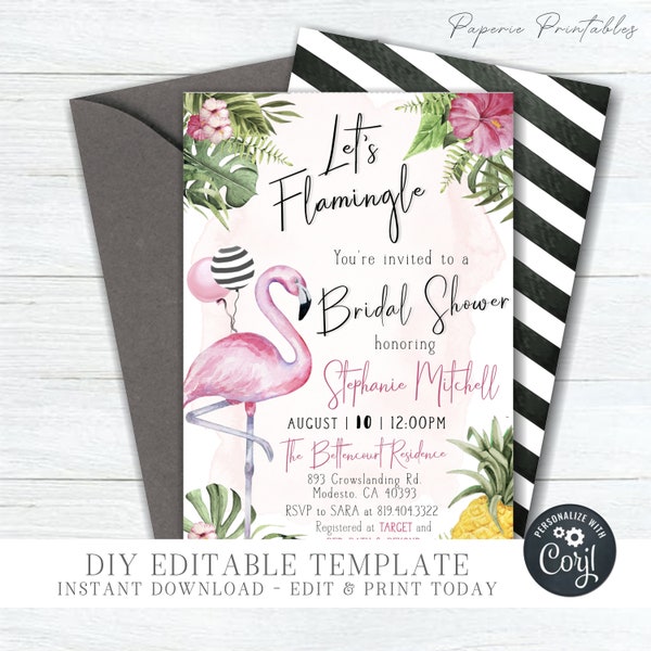 EDITABLE Bridal Shower Invitation - Let's Flamingle Bridal Shower Invitation - Flamingo Bridal Shower Invite - Edit with Corjl - #BR63