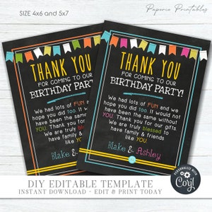 EDITABLE Kids Birthday Thank You Card, Colorful Thank You Card, Children's Birthday Thank You  Card, Thank You Card Printable, CORJL #BP101