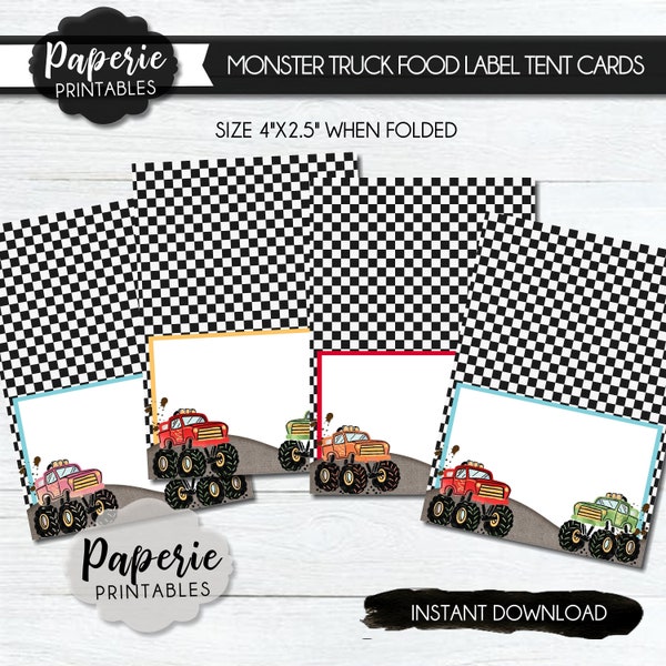 Monster Truck Party Food Label Tent Cards - Monster Truck Food Tents - Birthday Party Decor - Food Tent Labels - INSTANT DOWNLOAD - #BP10 -