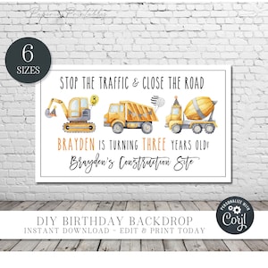 Editable Construction Birthday Backdrop: Truck Party Banner (Digital Download)