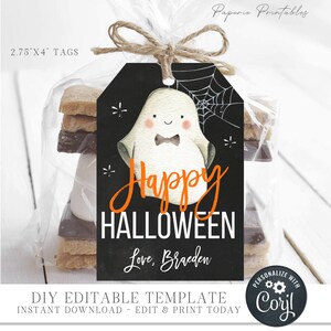 Editable Halloween Favor Tags: Ghost Treat Bag Tags (Digital Download)