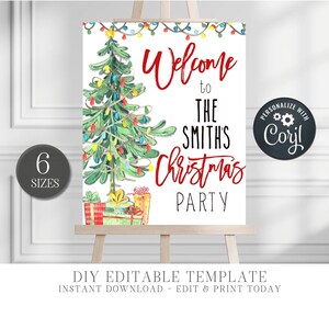Editable Christmas Welcome Sign, Holiday Welcome Sign, Christmas Decorations, Christmas Template Printable, DiY Edit w/Corjl - #CF52 #CP93
