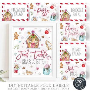 Editable Gingerbread Party Food Labels: Printable Christmas Decor (DIY Corjl) #BP112 #BP113 #CP71