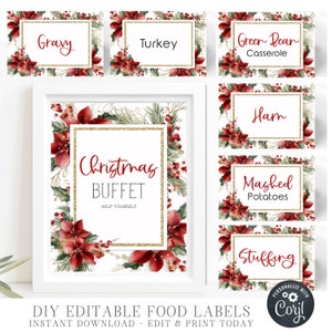 EDITABLE Christmas Party Food Labels, Christmas Food Table Sign, Christmas Party Label, Christmas Party Printable, DIY with Corjl - #CP89