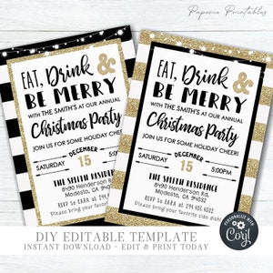 EDITABLE Eat, Drink & Be Merry Christmas Party Template -  Holiday Party Invitation - Christmas Dinner Party - DIY Edit with Corjl - #CP10