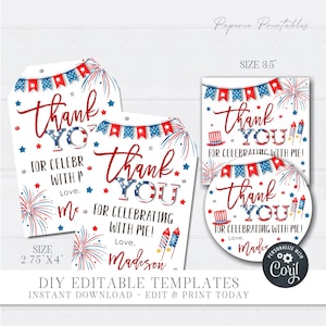 Editable 4th of July Birthday Party Favor Tags, 4th of July Party Favor Tag, Patriotic Party Favor Tags, DIY with Corjl BP89 BP91 BP92 BP94