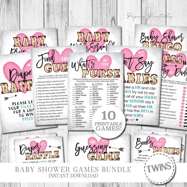 Twins Valentine's Day Baby Shower Games Bundle - Sweetheart Baby Shower - Love Baby Games - Girl Baby Shower Games - Instant Download- #BS12