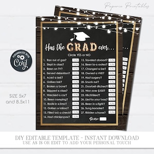 Editable Has the Grad Ever Graduation Party Game, Graduation Has the Grad Ever Game, Masculine Graduation Game - Edit Corjl - #GP47
