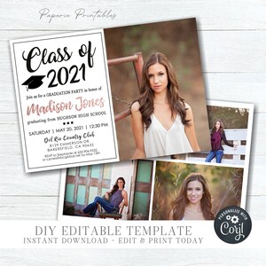 EDITABLE Graduation Party Invitation - Rose Gold Graduation Party Template - Class of 2021 Graduation Invitation-DIY Edit with Corjl- #GP02