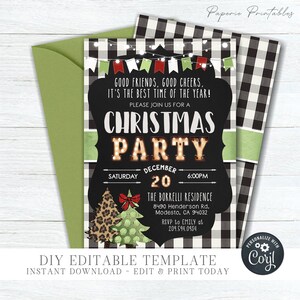 EDITABLE Christmas Party Invitation Template - Good Friends, Good Cheers - Buffalo Plaid Christmas Party Invite - DIY Edit with Corjl- #CP06