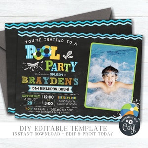 Boy Pool Party Invitation: Editable Photo Template (DIY Corjl) #BP70