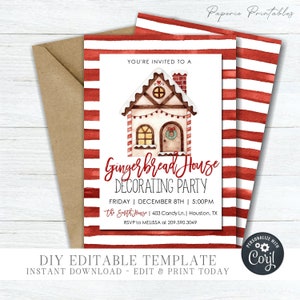 EDITABLE Gingerbread House Decorating Party Invitation - Gingerbread Decorating Invitation - Christmas Cookie - DIY Edit with Corjl- #CP51