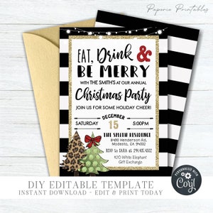 EDITABLE Christmas Party Invitation Template - Eat, Drink & Be Merry Holiday Invitation - Christmas Dinner Party-DIY Edit with Corjl - #CP14