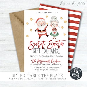 EDITABLE Secret Santa Gift Exchange Invitation - Secret Santa Invitation - Christmas Party Secret Santa - DIY Edit with Corjl - #CP46