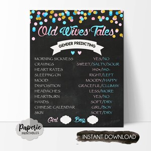 Old Wives&#39; Tales Gender Predicting Sign – Gender Predicting Baby Shower Game – Gender Predicting – Baby Reveal - Blue & Pink - #GRP1