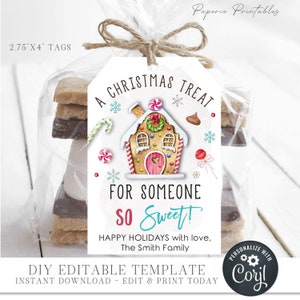 EDITABLE A Christmas Treat for someone Sweet, Gingerbread Gift Tag, Christmas Tag, Christmas Sweet Gift Tag, Teacher Tags, Edit Corjl- #CP71