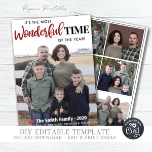 EDITABLE Christmas Photo Card - 1, 5, 6 or 7 Photo Layout - Modern Wonderful Life Christmas Photo Card - Gold Foil - DIY Edit Corjl - #CC24