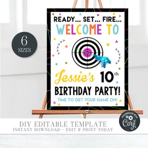 Editable Laser Tag Birthday Party Welcome Sign - Laser Tag Welcome Party Sign - Laser Tag Birthday - Welcome To Party - DIY with Corjl-#BP08