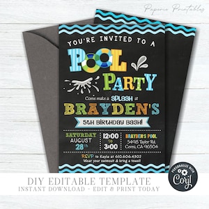 Boy Pool Party Invitation: Editable Birthday Template (DIY) #BP70