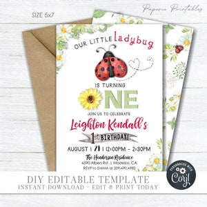 Editable Ladybug 1st Birthday Invitation (Digital Download)