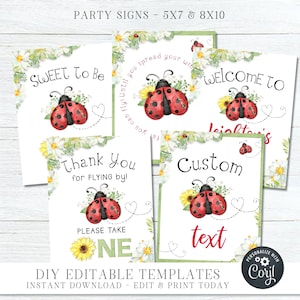Editable Ladybug Birthday Party Signs: DIY Decor (Digital Download)