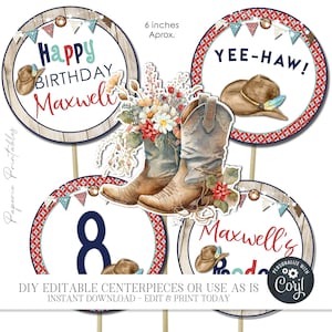 Editable Cowboy Birthday Centerpieces: Western Party Decor (Digital Download)