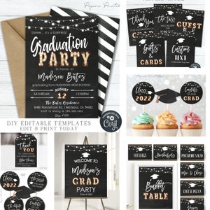 EDITABLE Graduation Party 2024 Party Bundle, Graduation Invitation, Graduation Decoration 2024, Graduation Party Signs, DIY Corjl - #GP14
