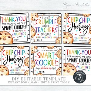 EditablenTeacher Valentine's Day Card, Cookie Valentine Tag Printables, Valentine Day Cookie Tag, Teacher Valentine Card DIY Corjl - #VT116