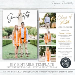 EDITABLE Graduation Party for TWO, Class of 2024 Graduation Ceremony Invitation, Color Match School Colors, Graduation Invitation - #GP42