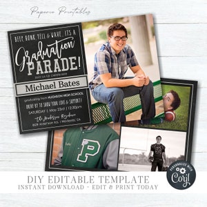 EDITABLE Graduation Parade Invitation - Drive By Graduation Invitation - Photo Graduation Invitation - Class of 20XX - DIY Edit Corjl- #GP32