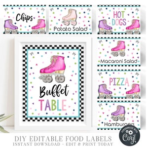 Roller Skating Party Food Labels: Editable Tent Cards (Digital Download) #BP79