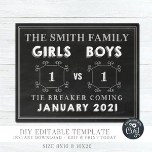 Editable Tie Breaker Pregnancy Announcement Chalkboard (Digital Download) #G135