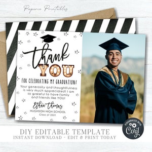 EDITABLE Graduation Thank You Card, Thank You Graduation Card, Photo Thank You Graduation Card, Class of 2023 - DIY Corjl - #GP15