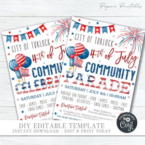 EDITABLE 4th of July Community Parade Flyer - 4th of July Celebration - Editable 4th of July Community Event - DIY edit with Corjl - #JULY04