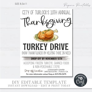 Editable Thanksgiving Turkey Drive Flyer: Community Event (DIY Corjl Template) #TG44