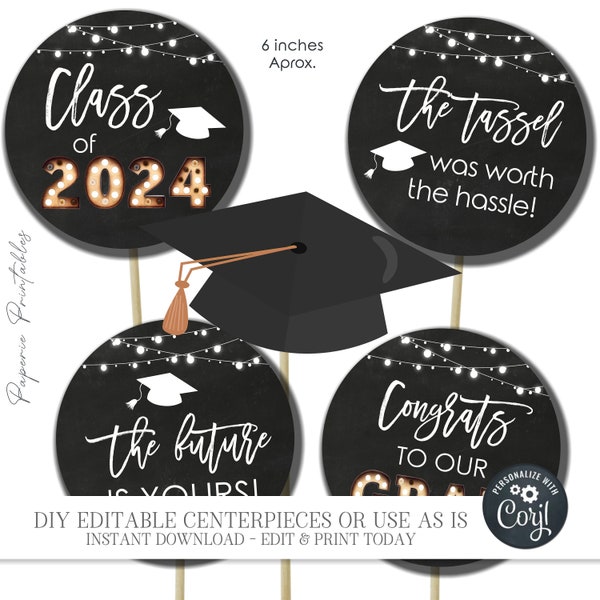 EDITABLE Graduation Decorations 2024, Class of 2024 Centerpiece, Graduation 2024 Centerpieces, Graduation Party Decor, Edit with CORJL #GP48