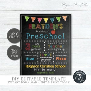 Editable First Day of School Sign: Photo Prop (Digital Download)