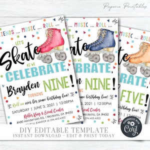 EDITABLE Skating Birthday Invitation Boy Roller Skating Birthday Party Invitation Let's Skate Birthday Invitation DIY Corjl BP79 image 1