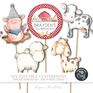 Farm Animals Birthday Centerpieces: DIY Editable Party Decor (Digital Download) #BP05