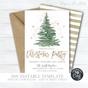 EDITABLE Christmas Party Invitation Template, Holiday Party Invitation, Gold Foil Christmas Tree Party Invitation, DIY Edit with Corjl #CP56