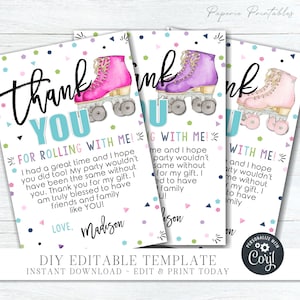 EDITABLE Roller Skating Birthday Party Thank You Card - Girl Skating Birthday Thank You - Photo Thank You Card - DIY Edit with Corjl - #BP79