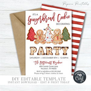 EDITABLE Gingerbread House Decorating Party Invitation - Gingerbread Decorating Invitation - Christmas Cookie - DIY Edit with Corjl- #CP48