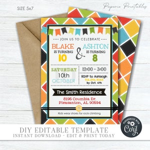 EDITABLE Siblings Birthday Party Invitation - Brothers Joint Birthday Invitation - DIY Editable Party Invitation - Edit with Corjl - #BP100