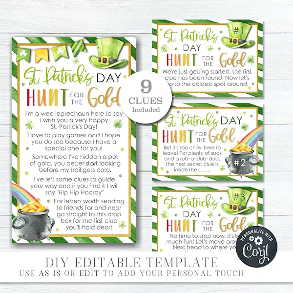 EDITABLE St Patrick's Day Scavenger Hunt Printable, Treasure Hunt St. Patrick's Day Game, St Patrick's Party Game, Kids Treasure Hunt #SPT22