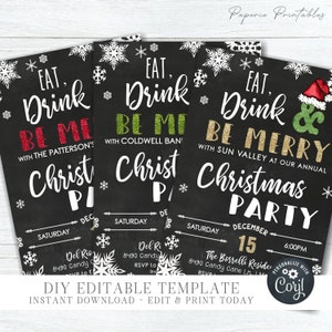 EDITABLE Eat, Drink & Be Merry Holiday Invitation - Christmas Party Invitation Template - Winter Christmas Party -DIY Edit with Corjl- #CP30